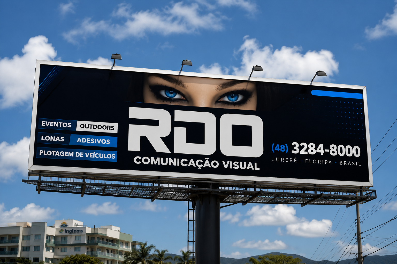 Outdoor da RDO com a marca RDO Comunicação Visual