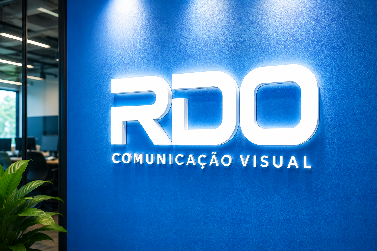 Letra caixa luminosa com o logo da RDO iluminado